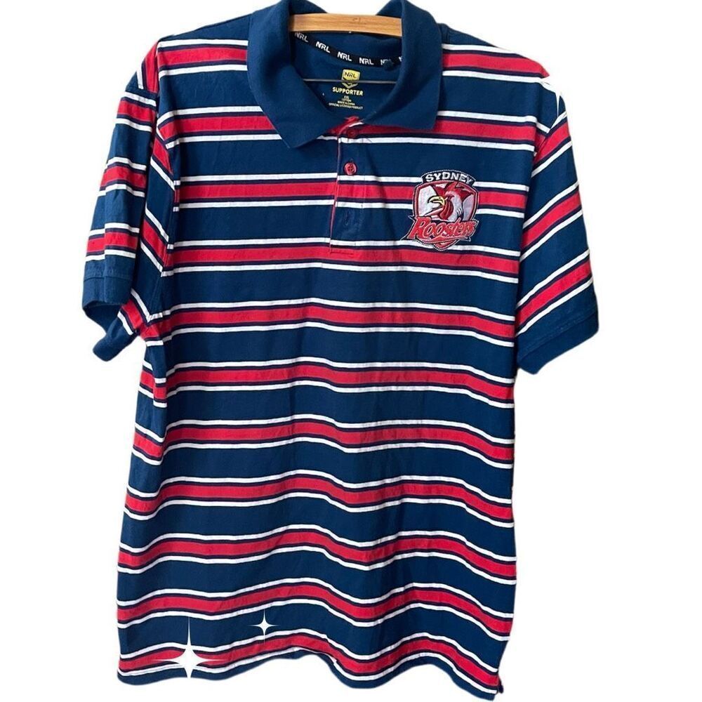 Sydney Rooster NRL size XXL polo shirt striped embroidered logo.